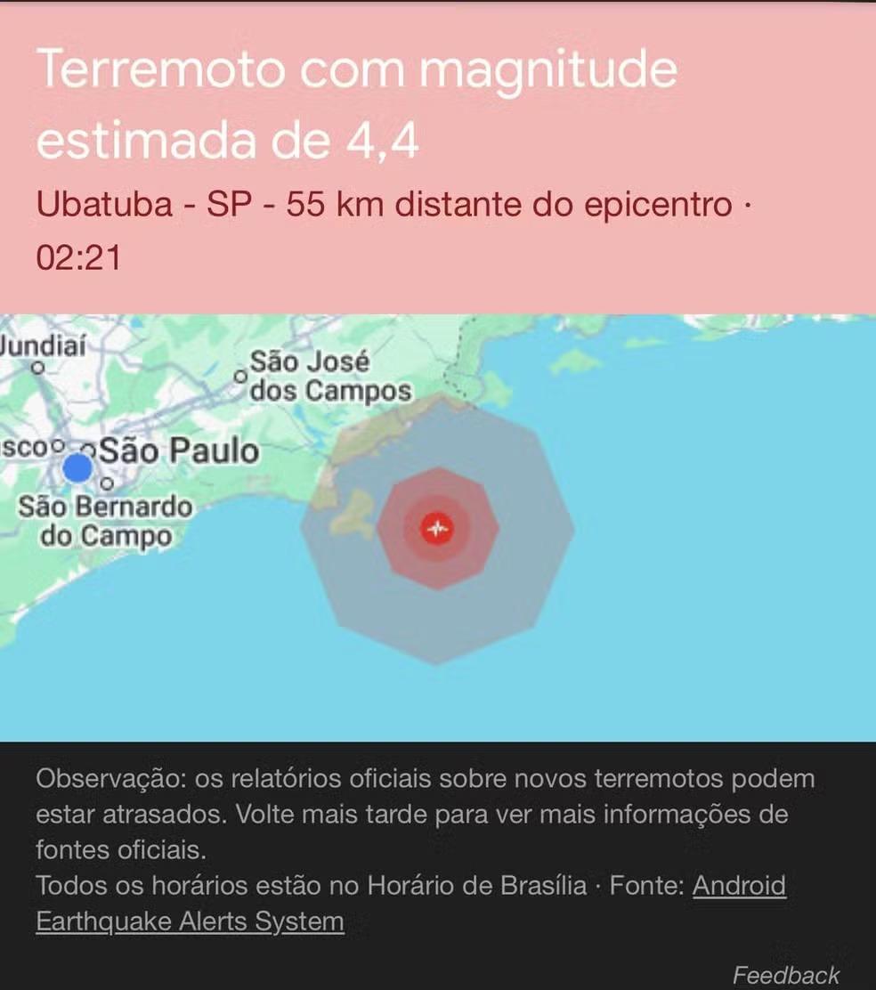 Moradores de SP, RJ e MG recebem alerta do Google de terremoto em Ubatuba; Defesa Civil diz que não houve tremor